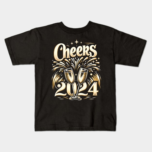 Cheers 2024! - New Year Kids T-Shirt by Neon Galaxia